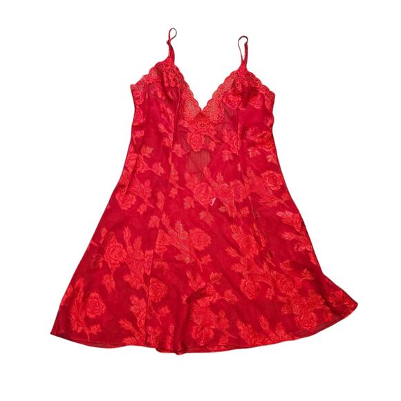 Vtg Fredrick's of Hollywood Red Floral Lace Slip Dress Womens M Lingerie 90s - Picture 1 of 9